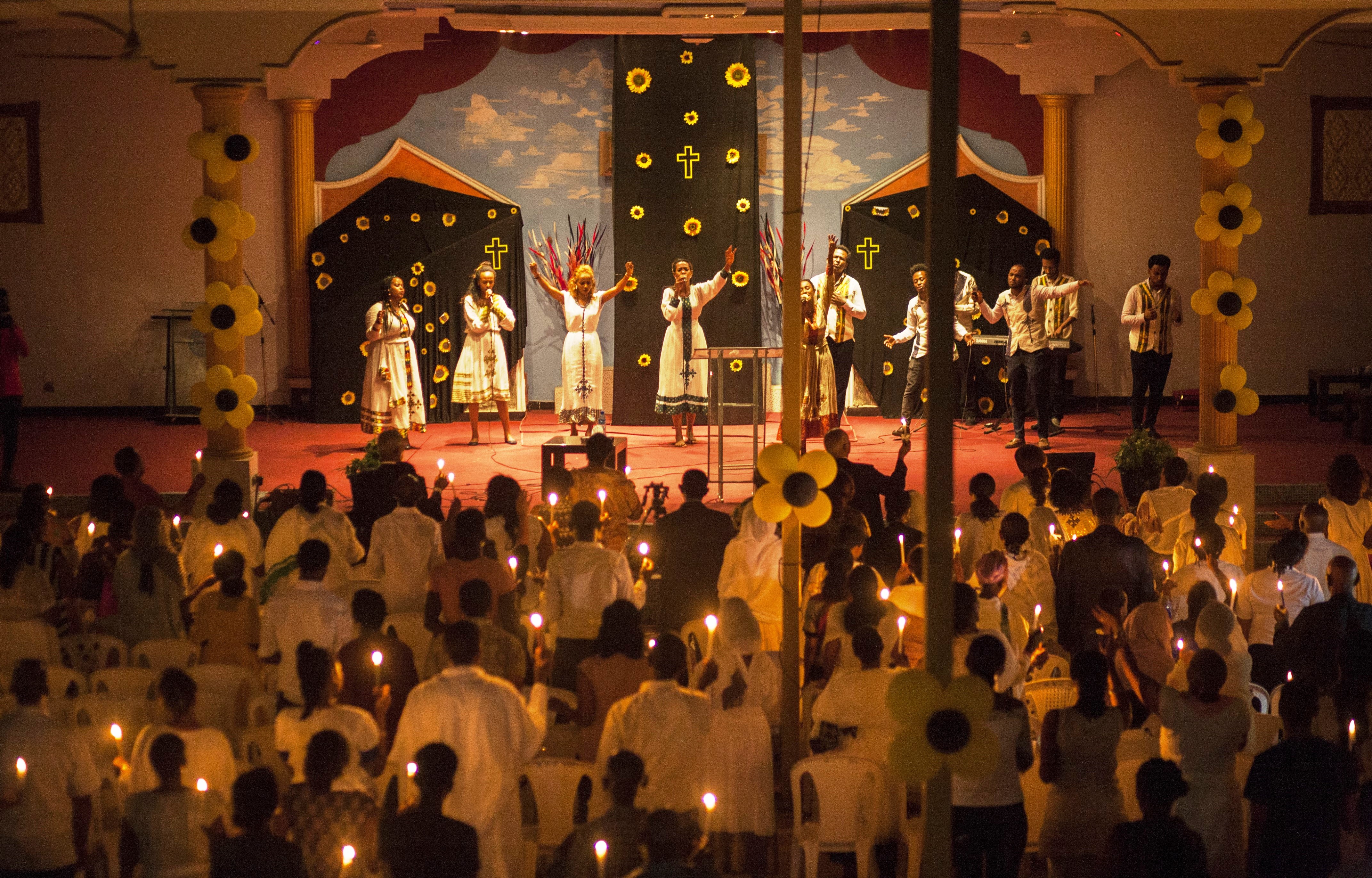 Congregation in worship